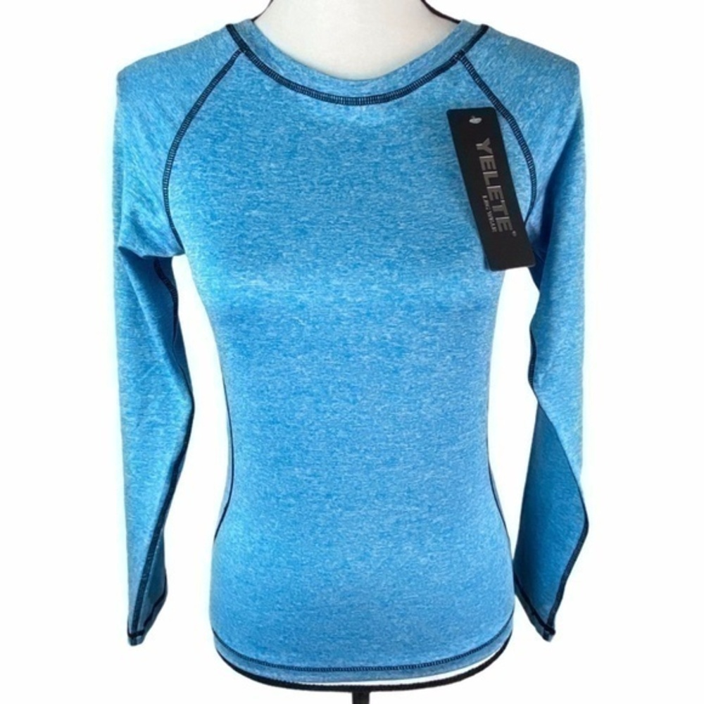 Yelete Long Sleeve Top Stretchy Athletic Activewear Blue Top Sz M